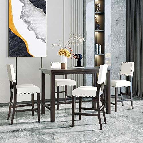 Merax 5 Pieces Counter Height Dining Set, Elegant Wooden Desk and 4 Upholster...