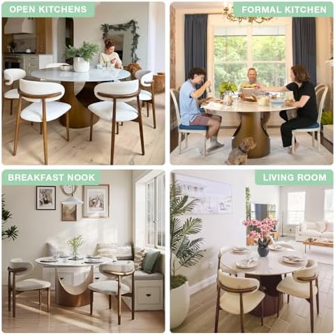 POVISON Round Dining Table Set, 47" Sintered Stone Dining Table with 4 D...