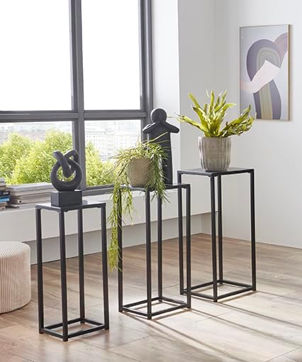 HAKU Möbel Flower column set of 3, metal, black, W 22 x D 22 x H 61 cm/W 26 x D 26 x H 66 cm/W 30 x D 30 x H 71 cm