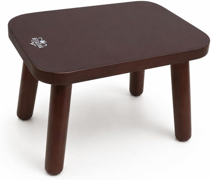 BEE&OAK 13.4 Inch Heavy Duty Wooden Step Stools for Adults - Non Slip, 300 LBS Capacity, Easy Assembly - Ideal Step Stool for High Beds, Kitchen, Bathroom, Office, Garden (Dark-Walnut)