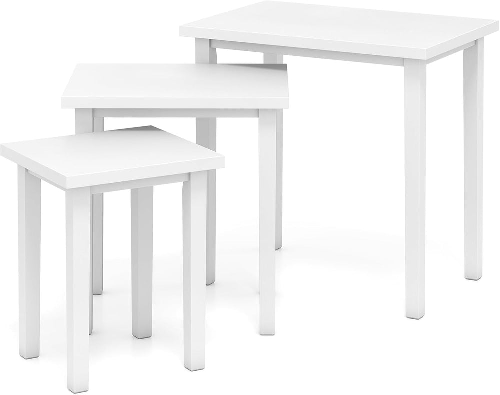 Giantex Nesting Tables Set of 3, Farmhouse Stacking Side Table with Rubber Le...