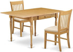 East West Furniture MZNO3-OAK-C 3 Piece Dining Table Set for Small Spaces Contains a Rectangle Dining Room Table with Dropleaf and 2 Linen Fabric Upholstered Chairs, 36x54 Inch, Oak