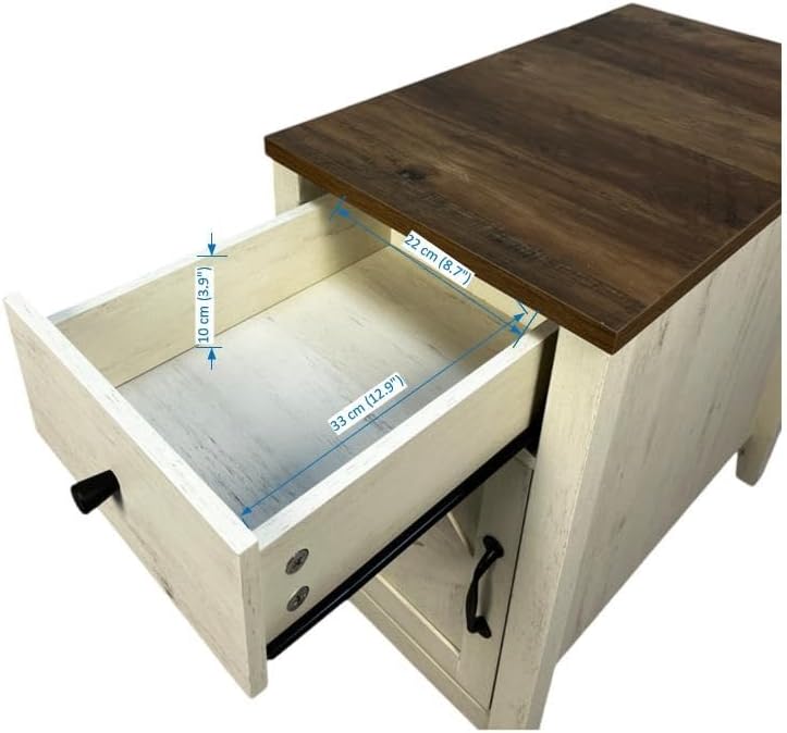 Farmhouse End Table Bedside Table with Charging Station,Night Stand with Barn...
