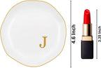 Ceramic Jewelry Tray, Personalized Initial Ring Dish, Elegant Trinket Tray for Rings Earrings Bracelet Necklaces, White Decorative Jewelry Holder for Women Vanity, 4.5 Inch, Letter J
