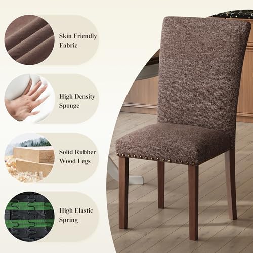 COLAMY High Back Upholstered Dining Chairs Set of 6, Brown
