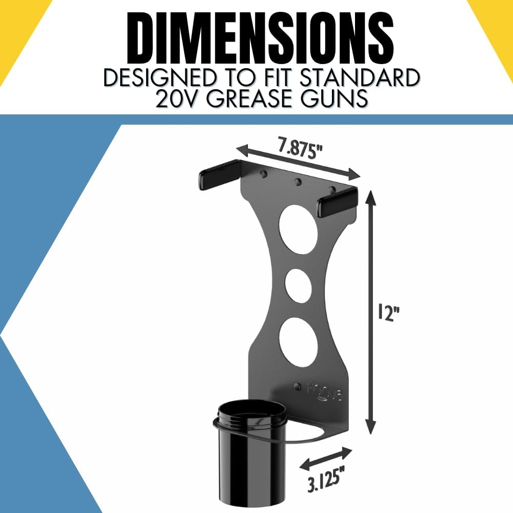 Koova Wall Mounted Grease Gun Holder for 20v Grease Guns | Durable Metal Construction | Made in USA | Includes Mounting Hardware