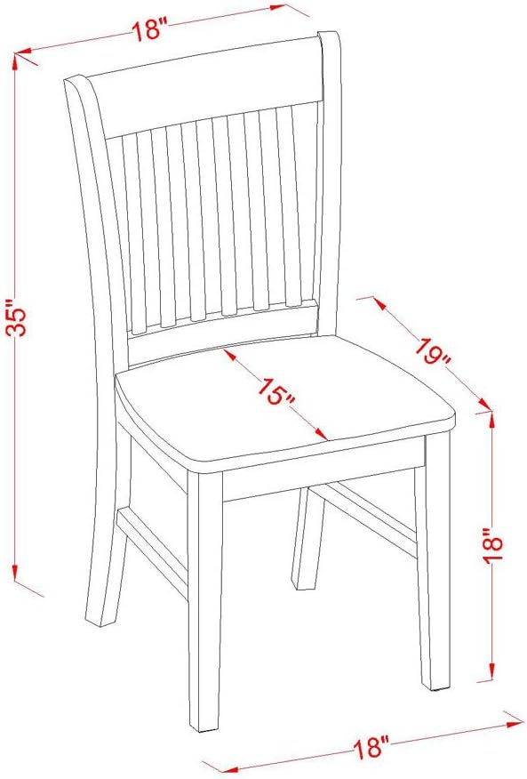 East West Furniture NFC-BCH-W Norfolk Dining Chairs - Slat Back Wood Seat Kit...