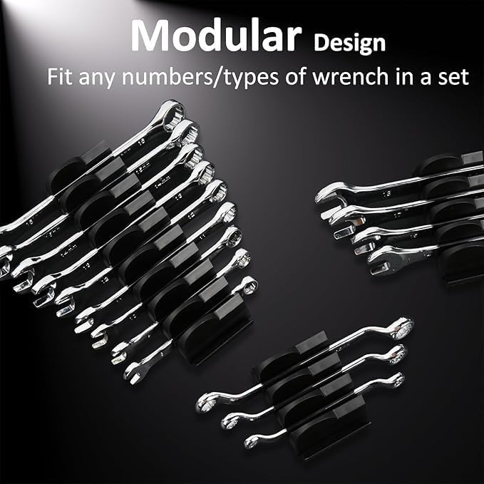 80 pcs MAGNETIC Modular Wrench Organizers for Tool Drawers - Wrench Rack with Metric & SAE Labels, Perfect Tool Storage Holder. Gift for father, brother and boyfriend (With Magent) (Black)