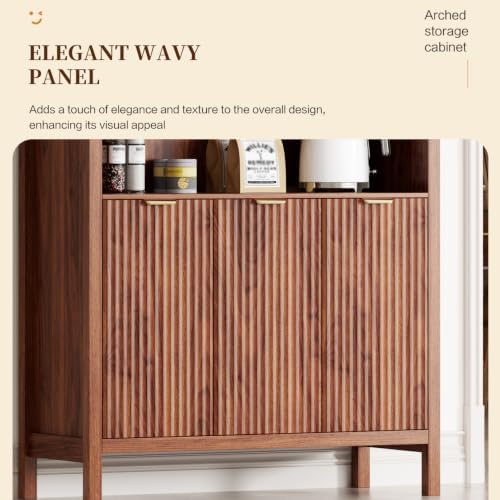 Ieejdn 71.34" Tall Arched Kitchen Pantry,Modern Fluted Wood Storage Cabi...