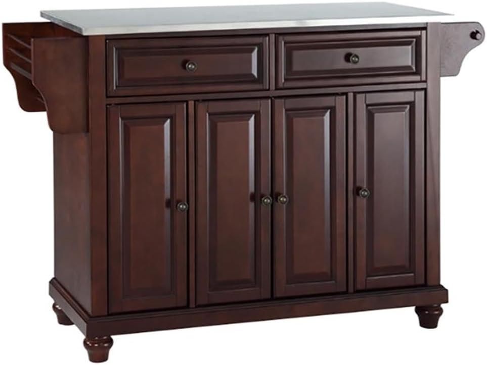Pemberly Row Modern Wood Kitchen Island in Mahogany/Silver