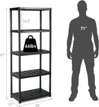 IRONMAX 5-Tier Plastic Storage Shelves, Multi-Purpose Display Shelf Rack, Light Duty Storage Shelving Unit for Laundry Pantry Closet, Black (1, 28“L X 15”W X 67“H)
