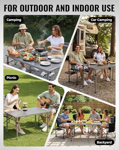 KingCamp 265lbs Adjustable Camping Table Foldable, Aluminum Camp Table