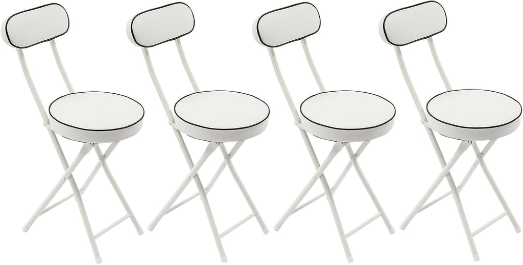 LOYALHEARTDY 4 Pcs Folding Stool, 18.9 in Cushioned Padded Folding Stool Portable Bar Stool with Back for Camping Kitchen Home Office (White)