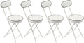 4Pcs Folding Stool with Back Cushioned Padded Folding Stool Portable Bar Stool Collapsible Counter Height Chair for Kitchen Island Home Office Camping Fishing Hiking 18.9Inch Height (White)