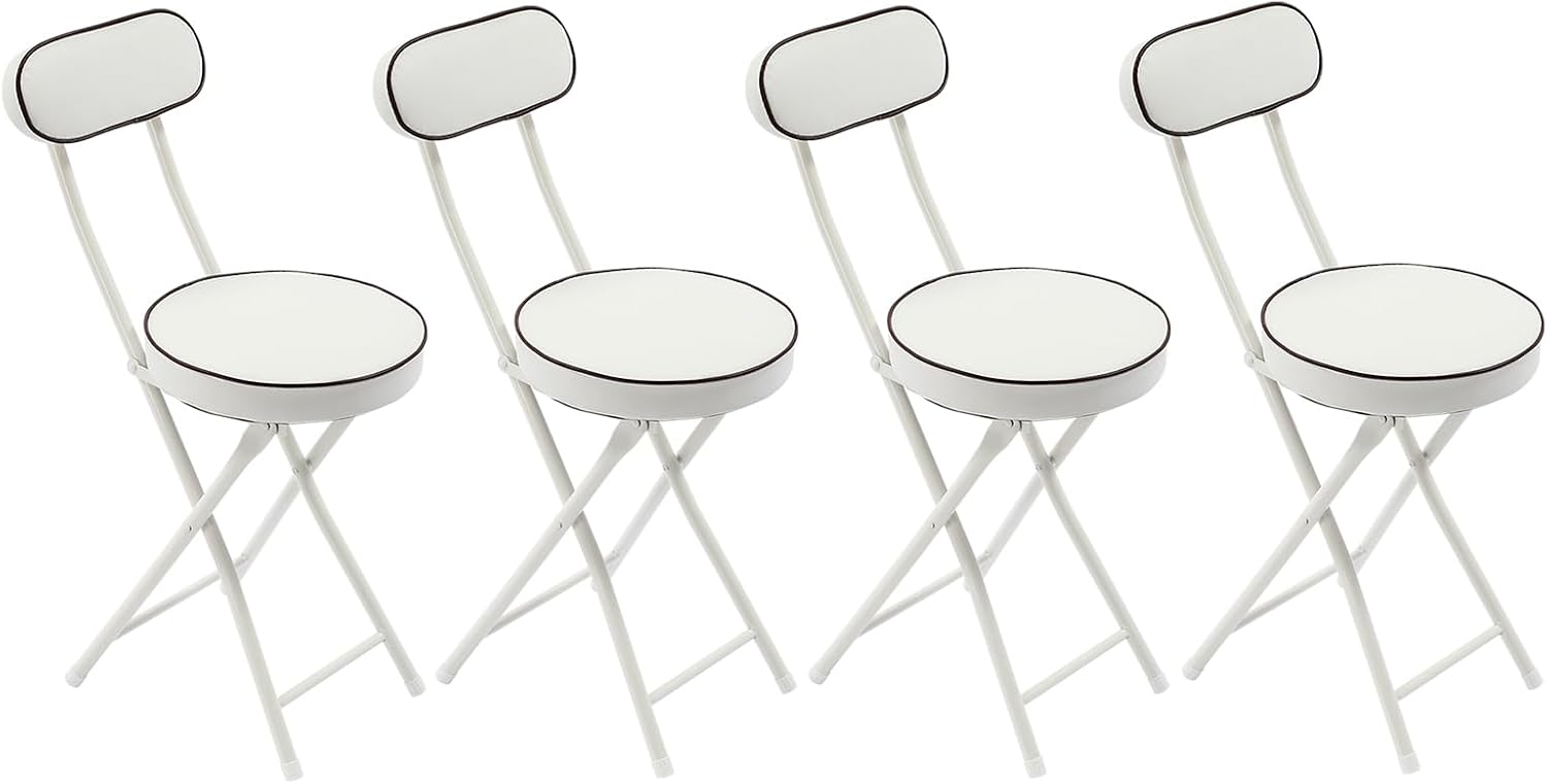 4Pcs Folding Stool with Back Cushioned Padded Folding Stool Portable Bar Stool Collapsible Counter Height Chair for Kitchen Island Home Office Camping Fishing Hiking 18.9Inch Height (White)