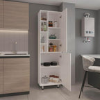 White Pantry Cabinet for Kitchen - Vertical Storage Solution with Modern Silver Handles, Ideal for Compact Spaces, Perfect for Utensils, Linens & Accessories, Durable Design