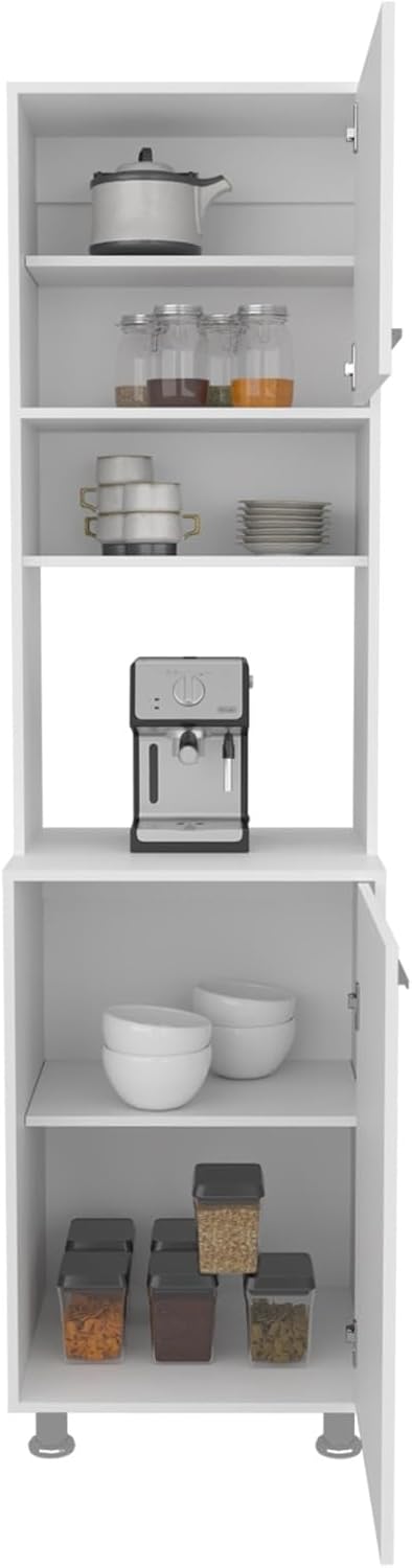 Kitchen Pantry Cabinet with Two Doors, Open Middle Shelf and Upper Storage, W...