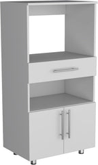 24.4" D*16.54" W*48" H Kitchen Pantry with Drawer & 2 Open Shelves, Lower Double Door, Sliver Legs, Rectangular Storage Cabinet, Modern Minimalist, for Living Room, Dining Room, White
