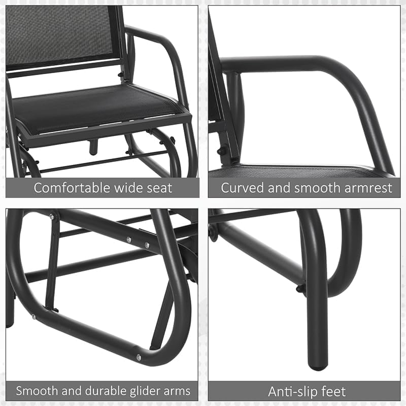 Outsunny Porch Glider Set of 2 Steel Frame Black | Swing Glider Chair, Breath...