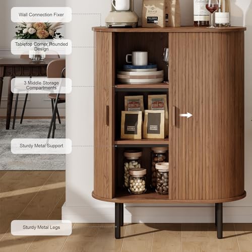 ONBRILL 44" Tall Sideboard Storage Buffet Cabinet with Sliding Door, Walnut
