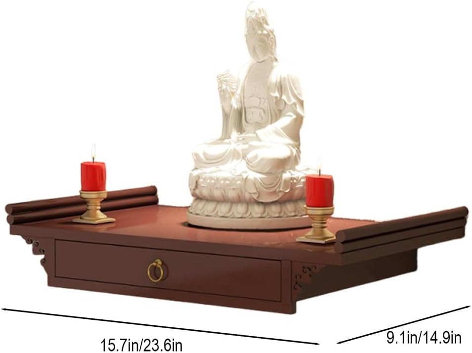 Wall-Mounted Shrine Altar, Prayer Meditation Table with Retractable Pull Plat...