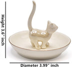 ROSA&ROSE Cat Ring Holder Trinket Tray Ceramic Jewelry Dish Decorative Ring Holder/Trinket Tray Engagement Wedding Birthday Gifts for Women Her(Pearl White)