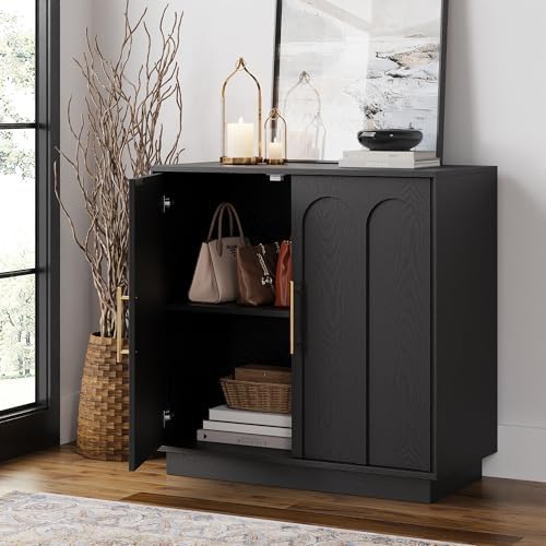 FORTUNETEC 31.5" Modern Sideboard Buffet Cabinet with Storage, Black