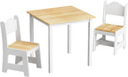 JOYMOR Kids Table and 2 Chairs, Toddler Table and Chair Set, Wooden Activity Table for Children with Chairs, Perfect for Arts, Crafts and Nursery Use, Natural & White