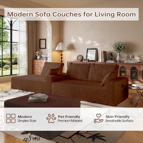 108" Brown Modular Sectional Cloud Couch for Living Room Deep Seat L Sha...