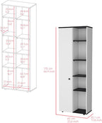 24.4" D*16.53" W*48.03" H Freestanding Kitchen Pantry with 8 Black Shelves, Single Door, Rectangular Storage Cabinet, Modern Minimalist, for Living Room, Dining Room, White