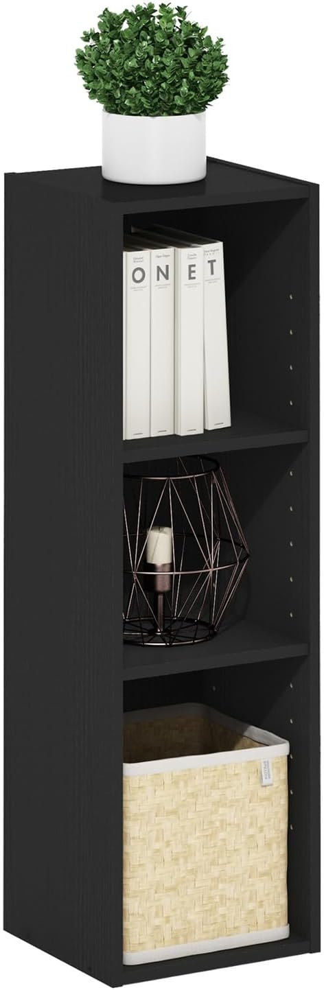 Furinno Fulda Book Shelf, 3-Tier Narrow Storage Cabinet, Bookcase with 10-in ...