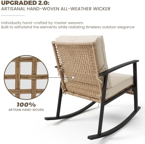 TARKARI 3-Piece Patio Rocking Chairs Set of 2, Rocking Chair Bistro Set [Upgr...