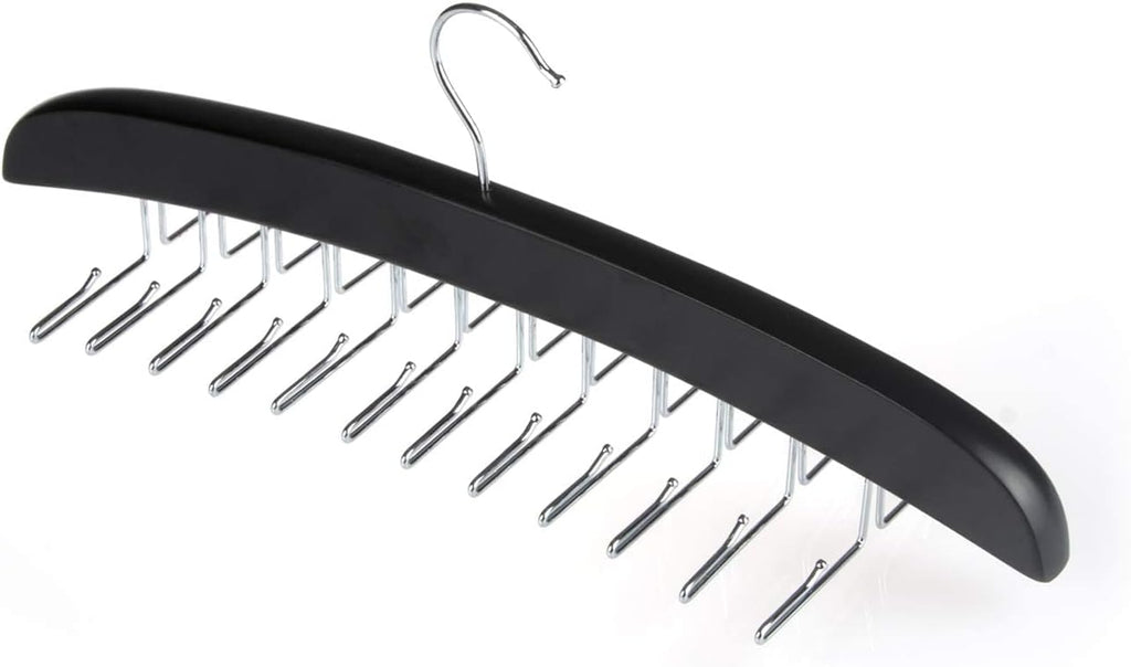 Wooden Tie Hanger,24 Tie Organizer Rack Hanger Holder Hook (Black, 24 Hooks)
