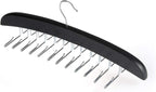 Wooden Tie Hanger,24 Tie Organizer Rack Hanger Holder Hook (Black, 24 Hooks)
