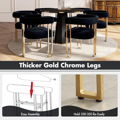 Hyfirm Set of 4 Black and Gold Modern Dining Chairs, Velvet Upholstered Barre...