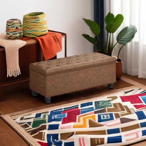 SONGMICS Storage Ottoman, 46.5 Inches Long Bed End Stool, Solid Wood Legs | B...
