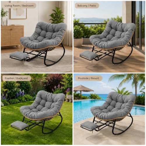 Oversized Rocking Chair with Zero-Gravity Foot Rest & Ottoman, Comfy Loun...