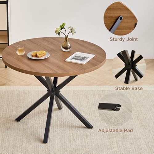 Round Dining Table Set for Kitchen Apartment | 4 chenille chairs, Wood grain ...