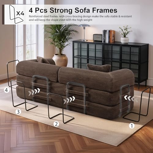 JJJ 63 inch Sofa Bed Sleeper Couch | Versatile Futon Sofa, Corduroy Fabric, C...