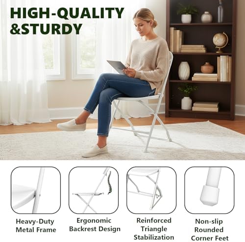 Plastic Folding Chair 10 Pack, White Foldable Chairs with 350 lbs Capacity, I...