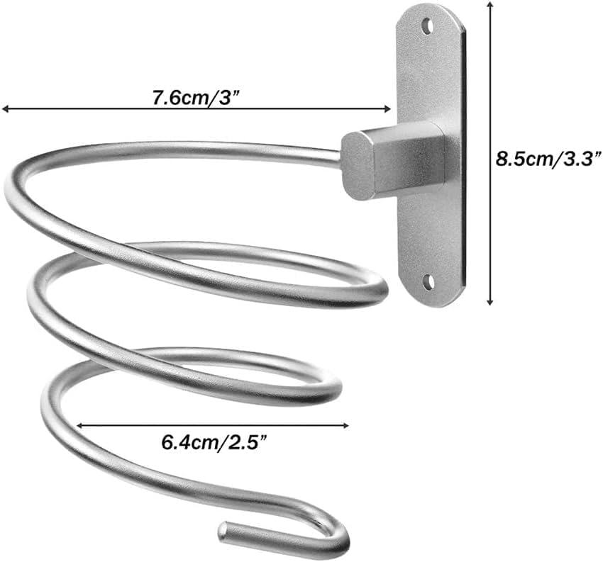 Blow Dryer Holder Wall Mounted Bathroom Hair Dryer Hanger Hair Tool Organizer for Full Size Dryer Swivel Storage Rack with Armrests for Flat Iron Curling Iron Space Saving Design (Silver)