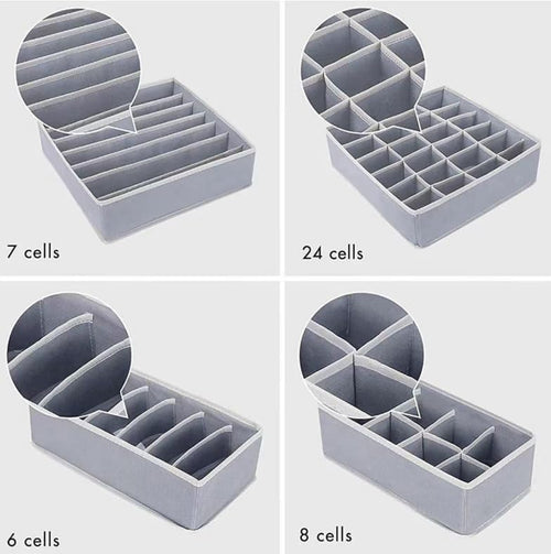 4 Piece Drawer Organiser,Collapsible Non-Woven Sorting Box,Closet Divider For Underwear,Socks,Bras,Ties (Grey)