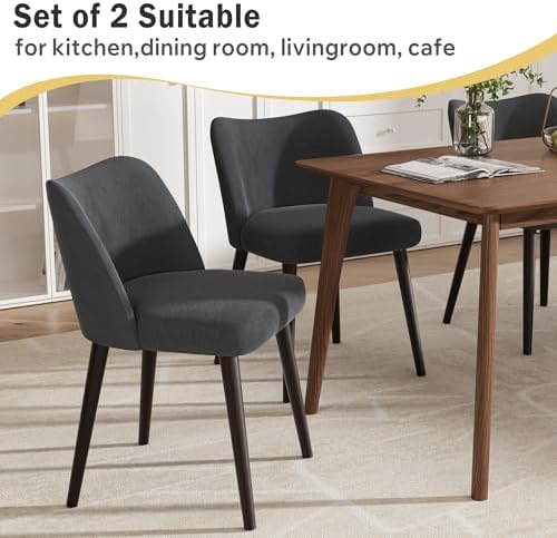Modern Fabric Upholstered Dining Chairs Mid Century Farmhouse Dinner Chair wi...
