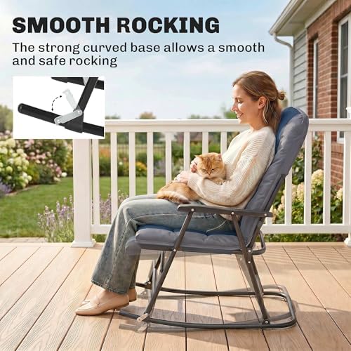 Outsunny Oversized Folding Rocking Camping Chair Set of 2 Padded Navy Blue | ...