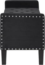 24KF Velvet Modern Upholstered Tufted Button Storage Bench with Arms for Bedroom,Entryway Living Room Soft Padded Seat-Black