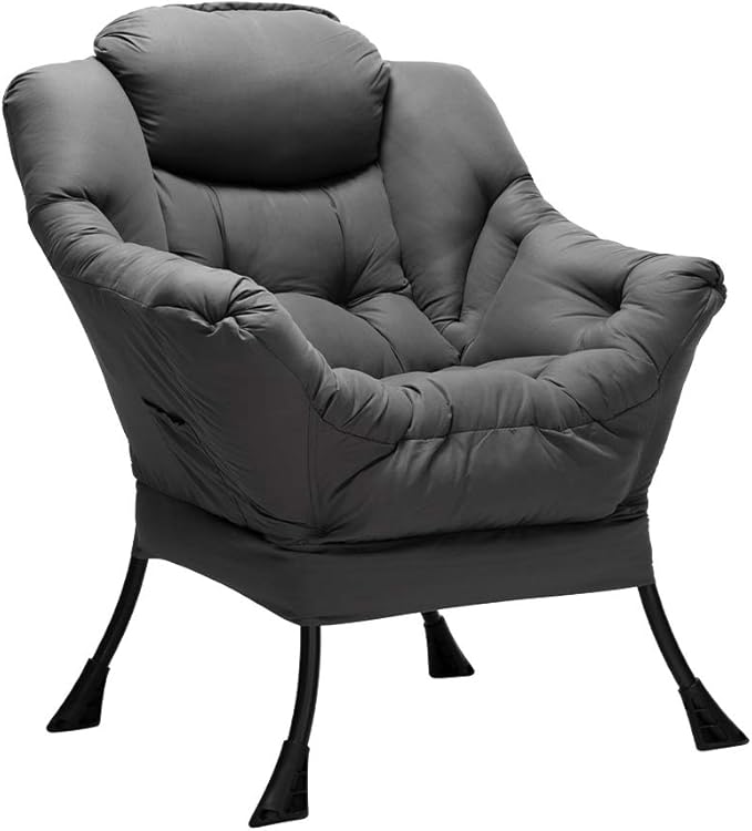 HollyHOME Large Fabric Lazy Chair for Living Room Cozy Accent Reading Chair with Armrests Comfy Lounge Sofa Chair for Bedroom, Dorm & Small Spaces | Dark Grey