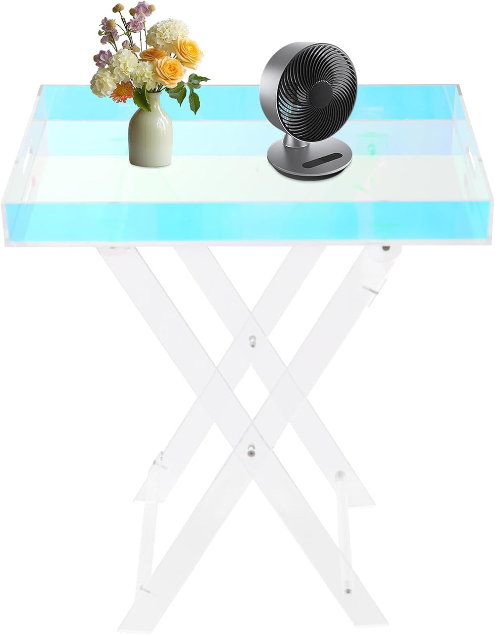 Acrylic Folding Tray Table,Iridescent End Table,Colorful Acrylic Side Table,R...