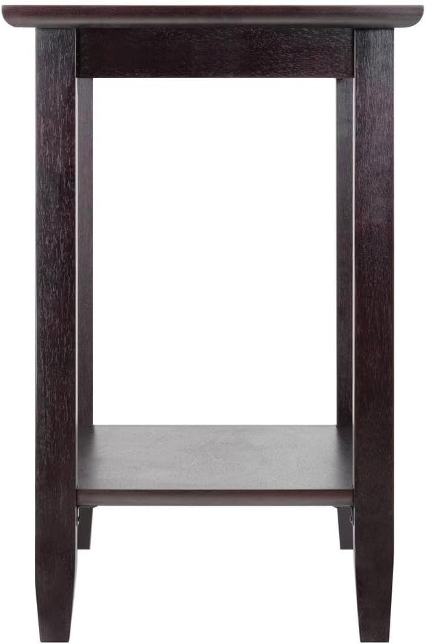 Furnifact Rectangular End Table, Glass Top, Lower Shelf, Flared Legs, Solid W...