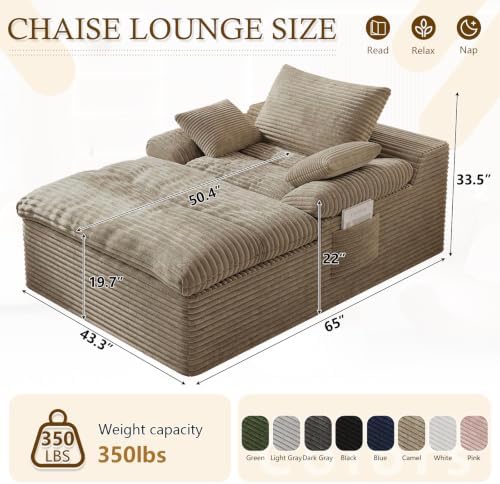 65" Oversized Chaise Lounge Chair Indoor, Chaise Lounge Chair Double Lay...