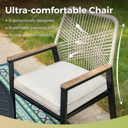 MIXPATIO 5pc Patio Dining Set, 42" Round Metal Table, 4 Rattan Chairs